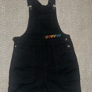 Black Denim Overalls with Heart Detail